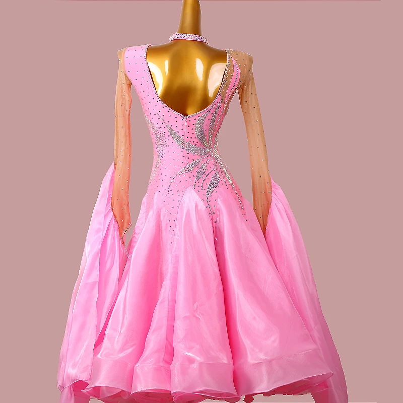 New Ballroom Dance Dress Standard Skirt Competition Dress Performing Dress Customize For Women Waltz Dress   Pink