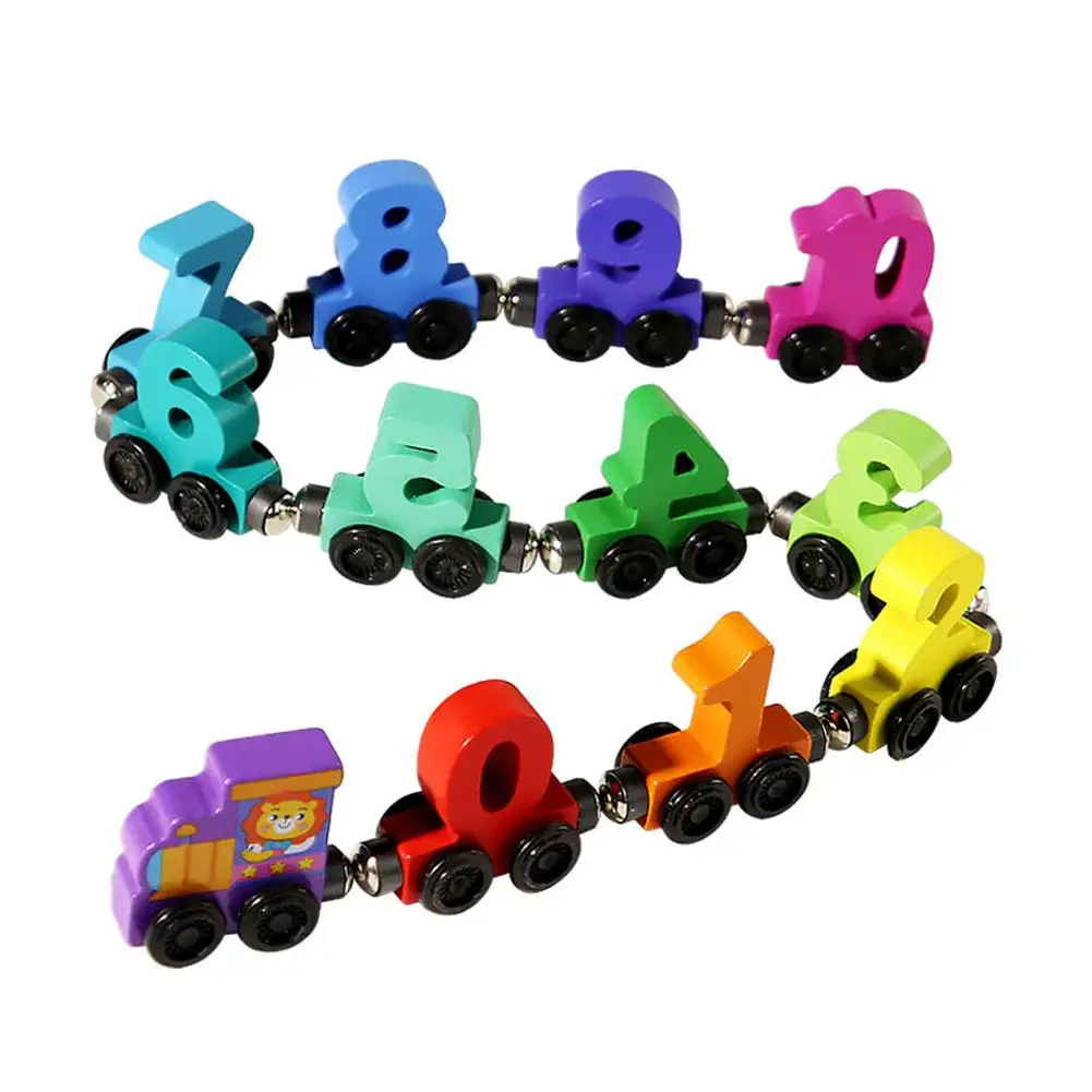 Wooden Magnetic Number Train Toy, Colorful Digital Building Blocks Set for Kids Early Learning and Hand Eye Coordination ﻿
