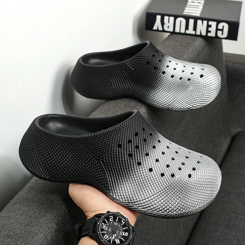 Unisex Dual-Color Non-Slip Textured Closed-Toe Anti-Collision Hollow Eva Ultra-Soft Cushioning Non-Slip Beach Sandals for Couples