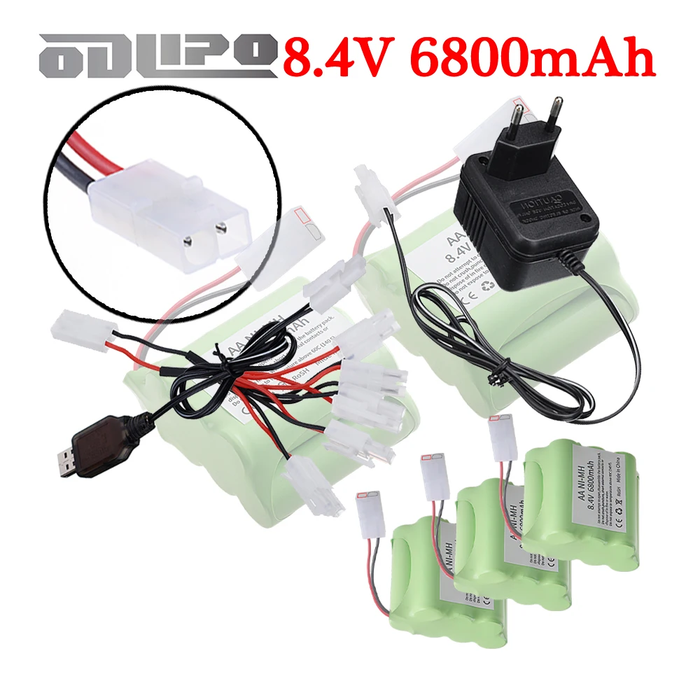 Electric Toy NiMH Battery 6800mAh 8.4V AA Rechargeable Batteries and Charger for Remote Control Car Truck Tank Train Boat Model