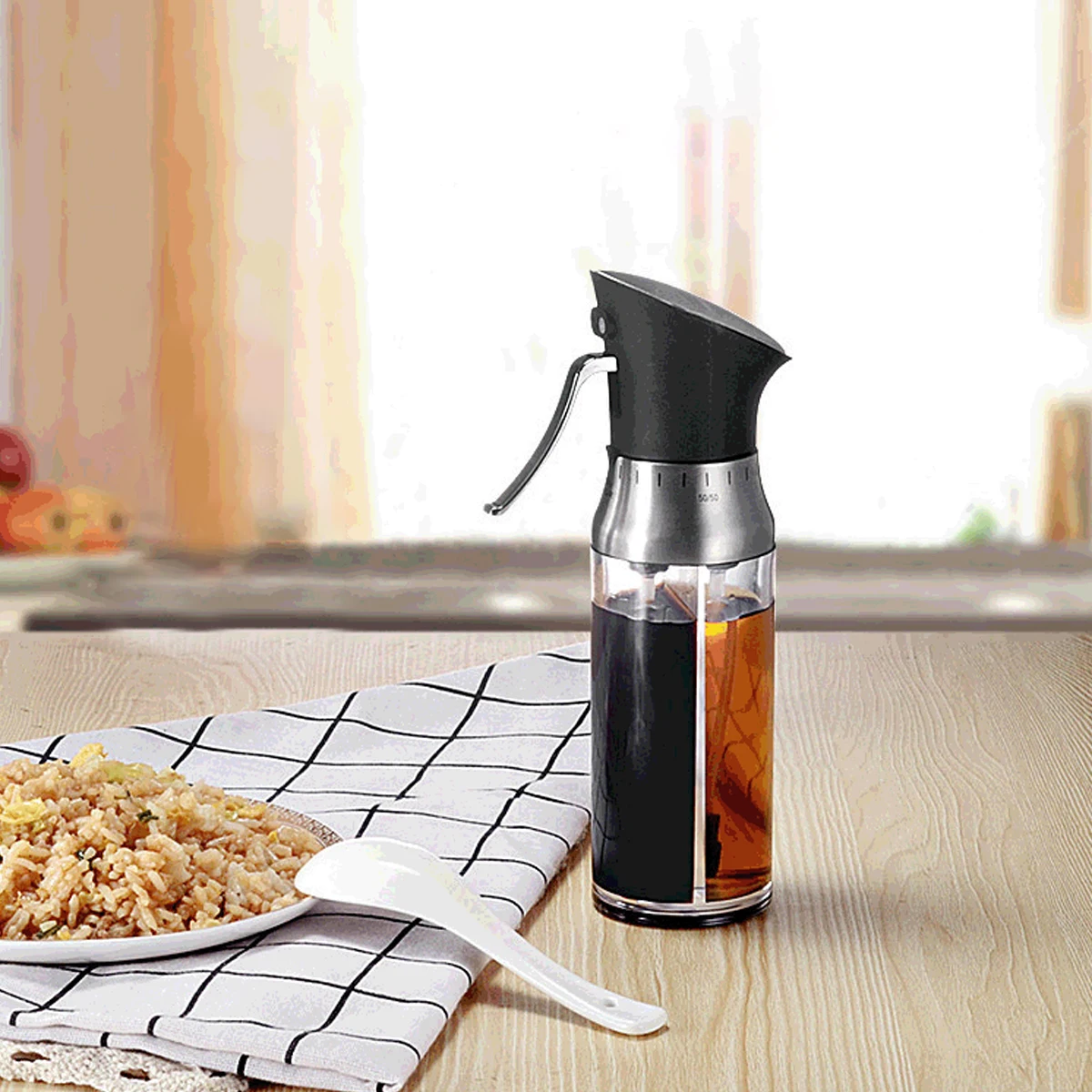 

Transparent Plastic Oil Vinegar Sprayer Kitchen Barbecue Sauce Dispenser Double Nozzle Non Mixing Portable Cooking Tool