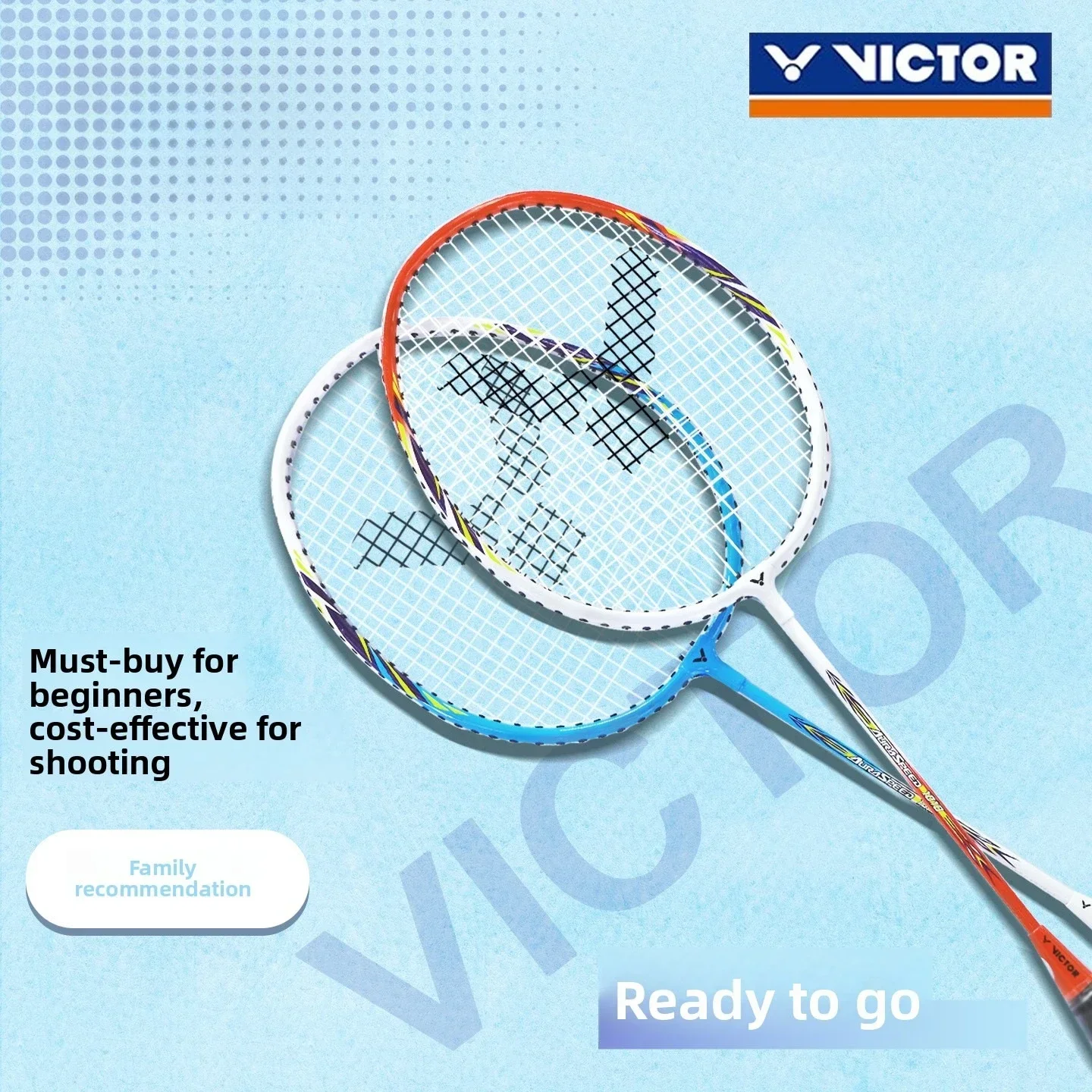 VICTOR Beginner Badminton Set 2 Rackets Shuttlecocks Kids Junior Training Durable