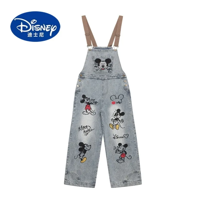 

Disney American Retro Cartoon Embroidery Washed Denim Overalls Unisex Loose Slimming Straight Wide Leg Jumpsuit
