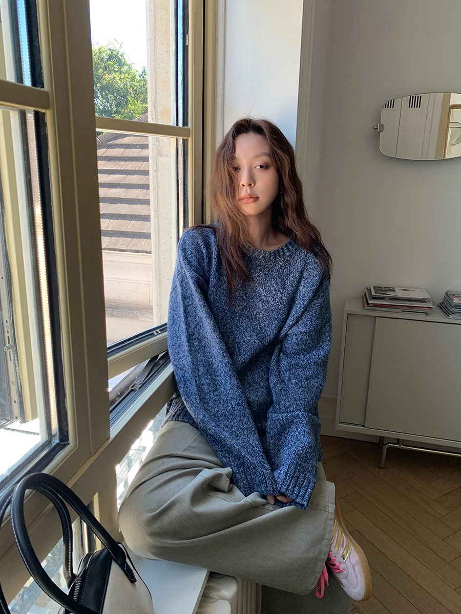 

Свободный вязаный свитер в скандинавском ретро-стиле с круглым вырезом и разноцветными вставками, женский осенний топ Sixi Commute из полиэстера с длинными рукавами, влагоотводящий.