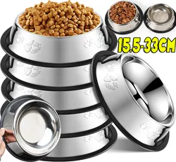 Stainless Steel Dog Cat Food Bowl Pets Quality Metal Pawprint Feeder Non-slip Pet Feeding Container with Rubber Base Accessories