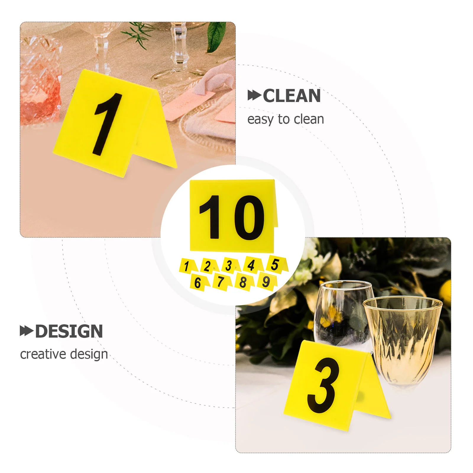 10pcs Acrylic V Shape Number Marker Table Signs 5 5x6 3cm Yellow Background Double Sided Restaurant Banquet Evidence