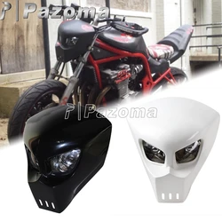 White Motorcycle Skull Front Headlight Streetfighter Custom Street Bike Headlight Mask Fairing for Kawasaki Suzuki Chopper Honda