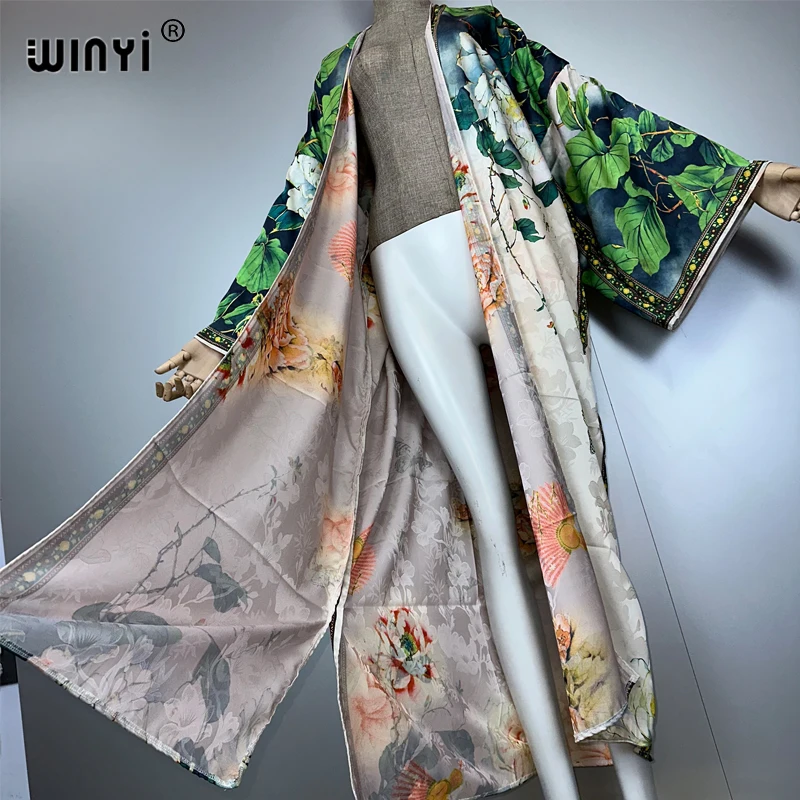 عباية WINYI عالية الجودة مطبوعة على الوجهين عباية دبي فستان فاخر ملابس الشاطئ سترة بوهو أنيقة ومثيرة للعطلات بأكمام طويلة كيمونو