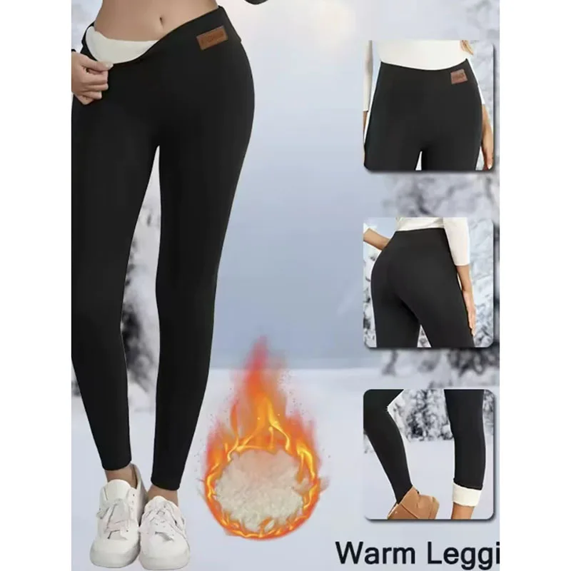 Women Fleece Winter Keep Warm Pants Thicken Tight Elastic High Waist Soft Fitness Yoga Pants Versatile Casual Out Wear Leggings