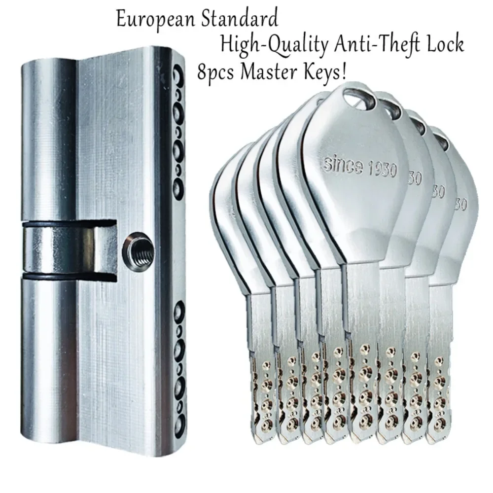 High Quality European Standard cilindros, Anti-theft Door Copper Lock for Indoor and Outdoor Entrance, 8pcs Master Keys,70 90mm