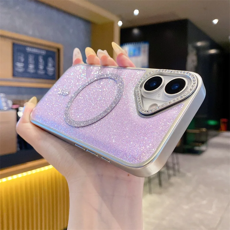 

Luxury Quality Electroplated Glitter Magnetic Magsafe Phone Case for iPhone 16 15 14 13 12 11 Plus Pro Max Bling Fashion Cover