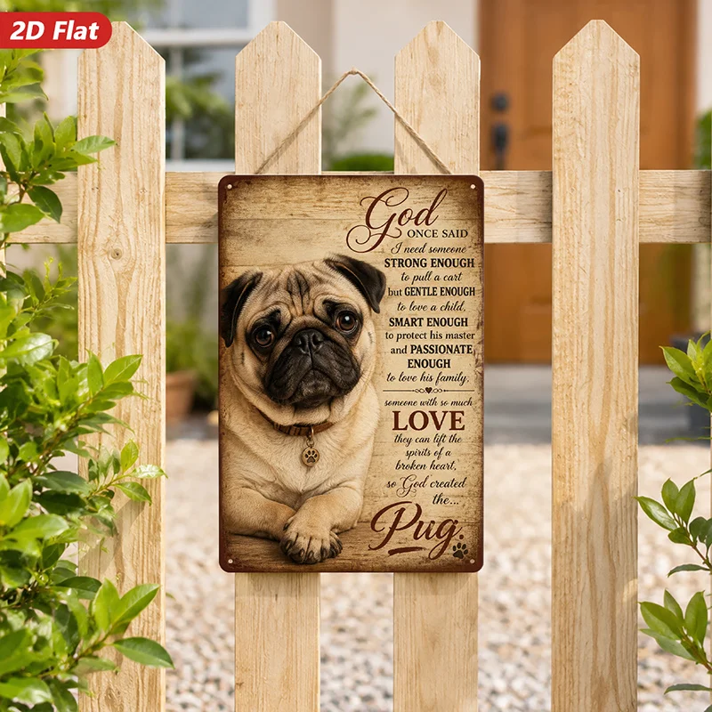 2D Flat, 1pc Metal Sign Wall Art, Vintage-Style Pug Decorative Painting, Inspirational Quotes, God-Related Words, Home Decor,