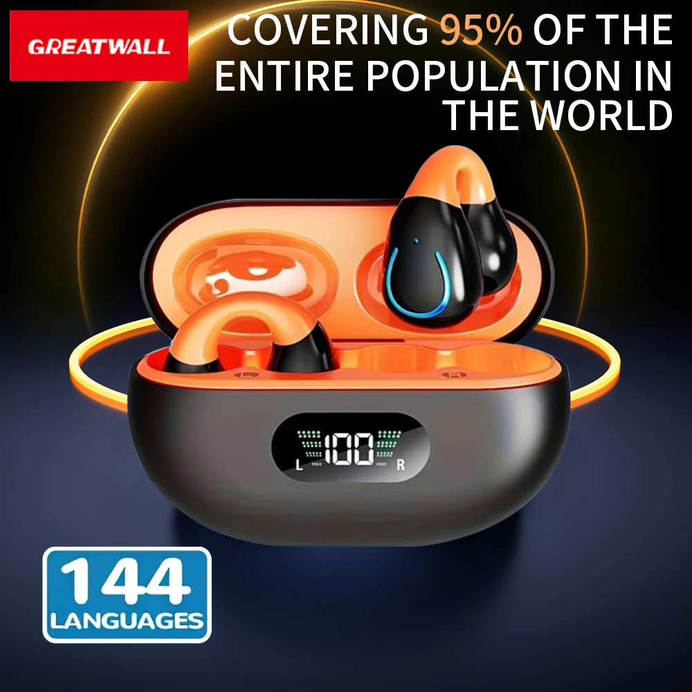 GREATWALL AI Translator Earbuds Painless Clip-on Wireless Bluetooth Headset With Real-time Translation In 144 Languages