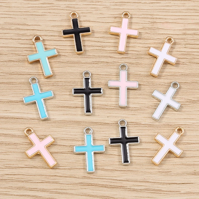 10 Stück 10 x 16 mm niedliche Emaille-Kreuz-Charms-Anhänger für Schmuckherstellung, Halsketten, Ohrringe, Armbänder, DIY, handgefertigtes Bastelzubehör – Detail 11