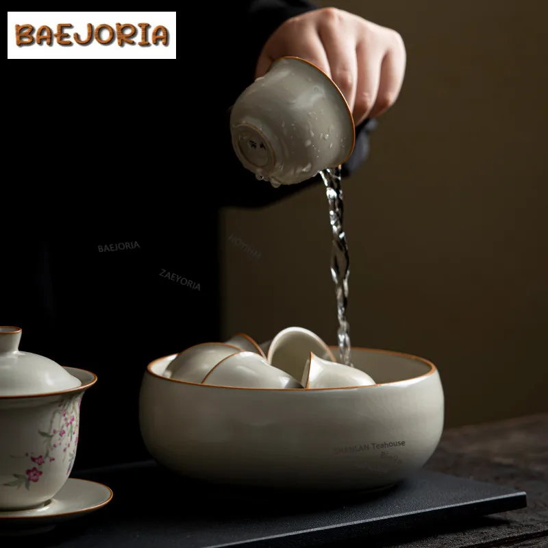 Beige Ru Kiln Jianshui Washing Cup Bowl Writing-brush Washer Tea Garbage Can Chaxi Chinese Tea Set Accessories Decoration Craft