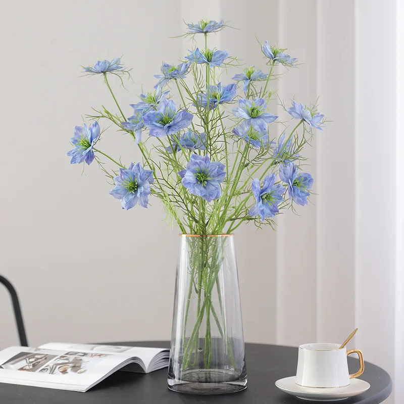 5 uds flores artificiales Nigella Sativa para decoración de la habitación del hogar jardín arreglo floral de boda flor de seda falsa fiesta Floral