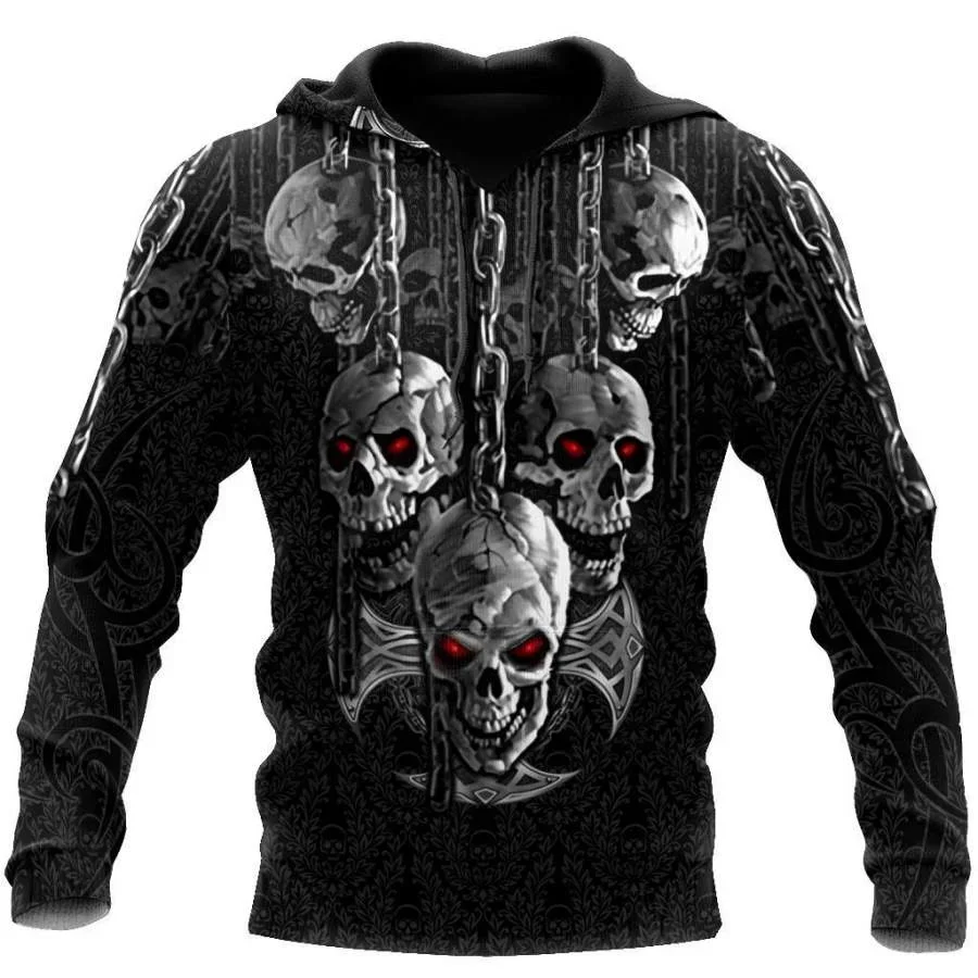 The 2026 New Model Men's Hooded Sweatshirt with Gothic Skull Design Is Suitable for Wearing in Autumn and Winter for Warmth.