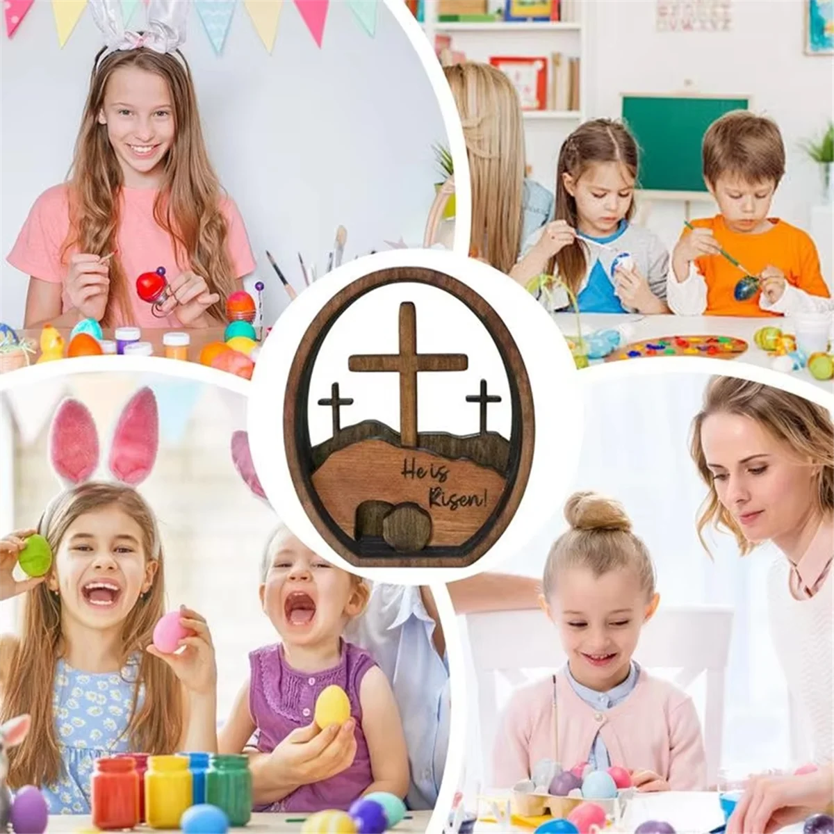 ABJZ Decorazione cristiana pasquale Tomba riutilizzata Kit vassoio scena resurrezione a strati Segno presepe Gesù artigianale