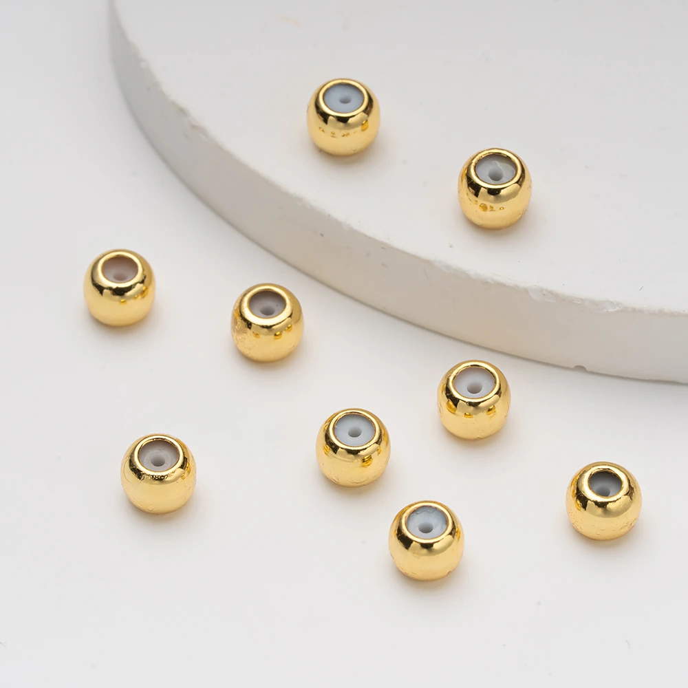 20pcs 18K Gold Plated Brass Round Rubber Stopper Slider Beads Insert Rubber Stopper Positioning for DIY Crafts Jewelry Making