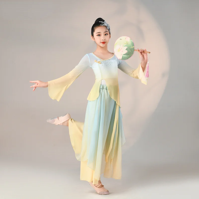 

Girls Classical Chinese National Dance Costumes Elegant Hanfu Dress Children Traditional Fan Dance Outfit Stage Performance Suit