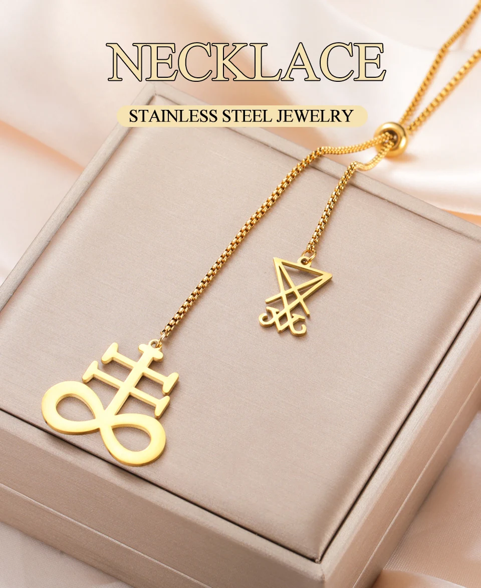 Dawapara Luzifer Siegel und Leviathan-Kreuz, lange Halskette, Gothic-Pullover-Kette, religiöser Schmuck, Edelstahl-Halsketten – Detail 1
