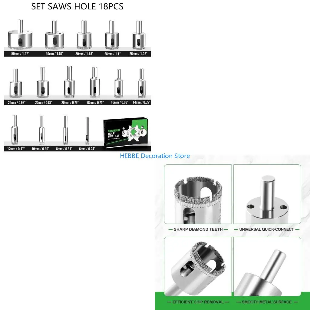 B0KC Complete Glass And Tile Drilling With 15 Steel Hole Cutters stretching 6mm To 50mm