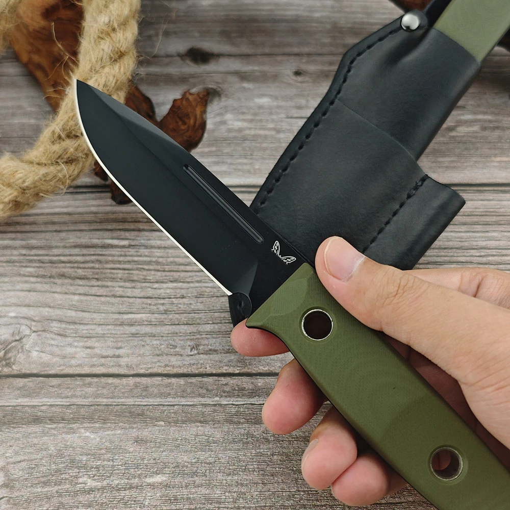 BM 163 Outdoor Tactical Fixed Blade Knife D2 Steel Blade Green G10 Handle EDC Straight Kinfe for Camping Hunting Survival