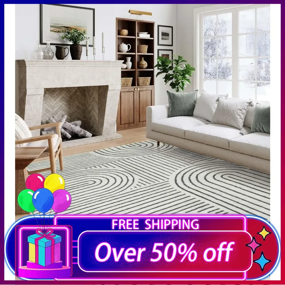 

Abstract 8x10 Area Rugs for Living Room Bedroom, SoftWashable Rugs 8x10 Stain Resistant, Ultra-Thin Non-Slip Dining Room Rug