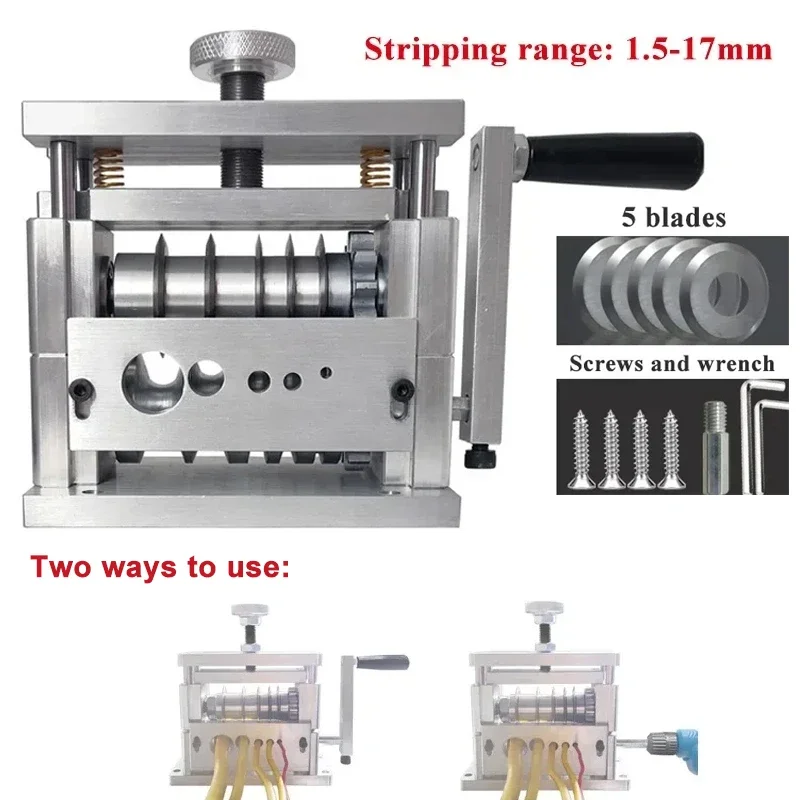 Manual Cable Wire Stripping Machine with 5 Feeding Holes Range 1.5-17mm Stripping Tool for Soft-Skinned Cables Multi-Core Wires