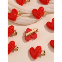 10pcs/Set Girls Valentine's Day & New Year Red Heart Hair Clips Set, Suitable For New Year Decoration And Daily Decoration - Image 4