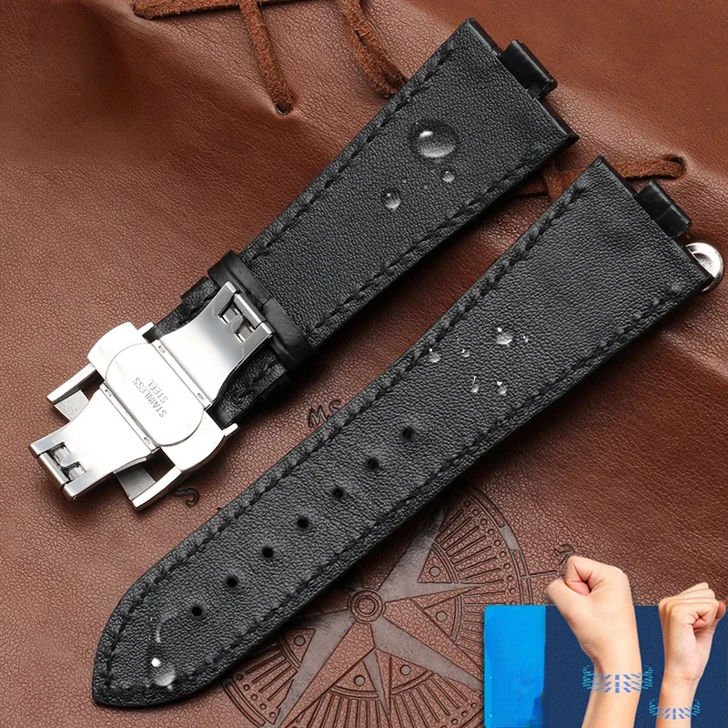 Genuine Leather  Watch Strap for Vacheron Constantin P47040 P47450 Waterproof Sweat-Proof Men Women Silicone Watchband 25mm