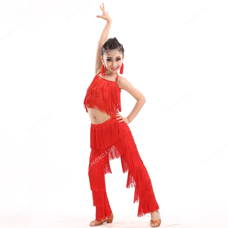 Tassel Samba Rumba Salsa Latin Dance Costumes Girls Child Fringe Tango Dance Clothes Adult Competition Ballroom Dancing Dress