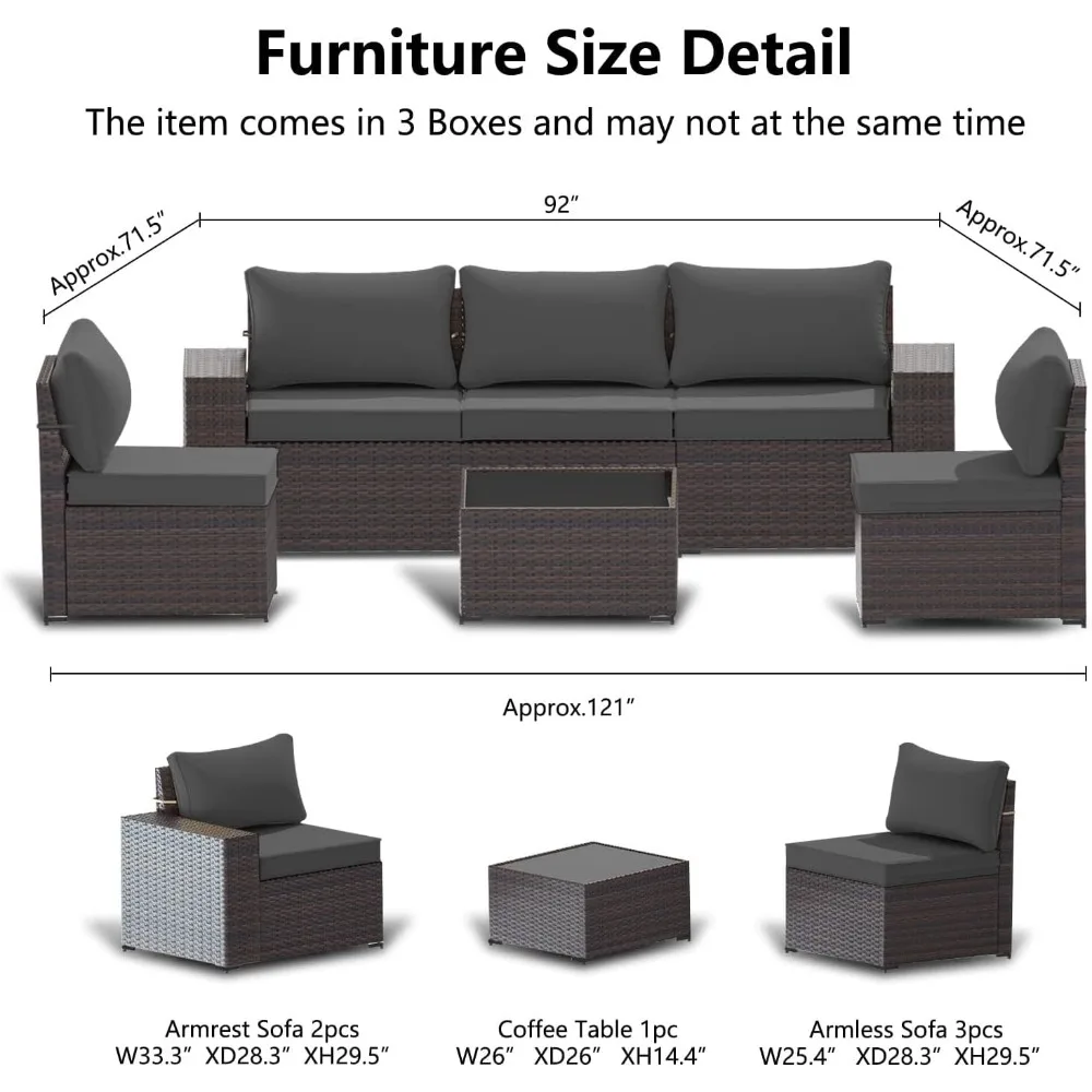 Juego de muebles de patio al aire libre, muebles seccionales para exteriores, sofá de patio con respaldo alto, juego de conversación de patio de ratán PE para todo tipo de clima