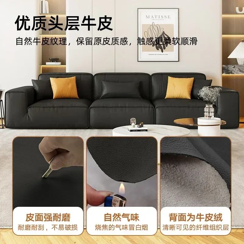 The first layer of cowhide Italian sofa, living room small apartment tofu block Xia Tu sofa, genuine leather big black cow sofa