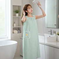 Women Wearable Bath Wrap Towel Absorbent Polyester Long Washable Bathroom Bathrobe 5