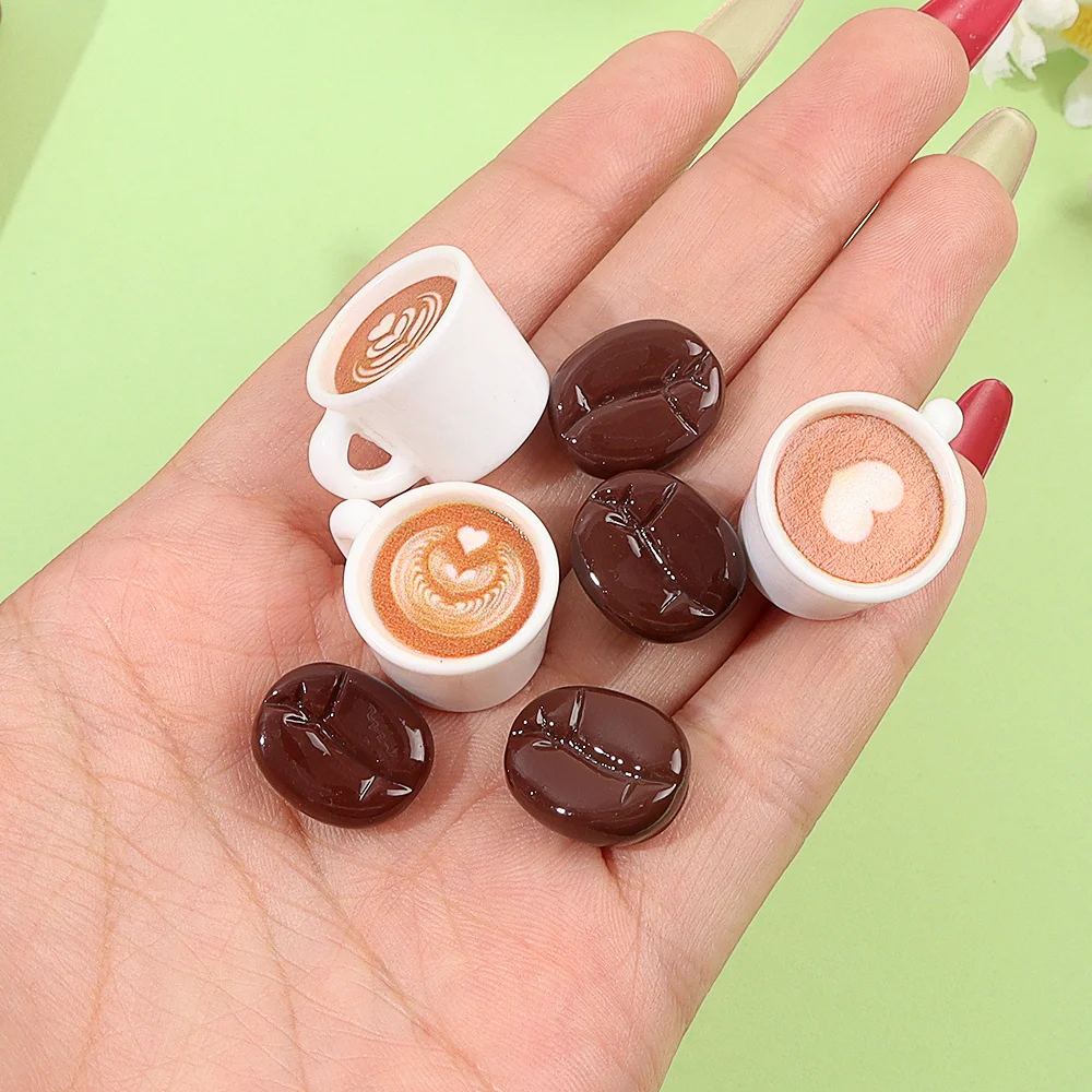 3/5/6/10/12/14/20/28pcs Mix-color Coffee Cups, Coffee Bean Shaped Non Porous Beads,DIY Accessories, Party Decoration Accessories