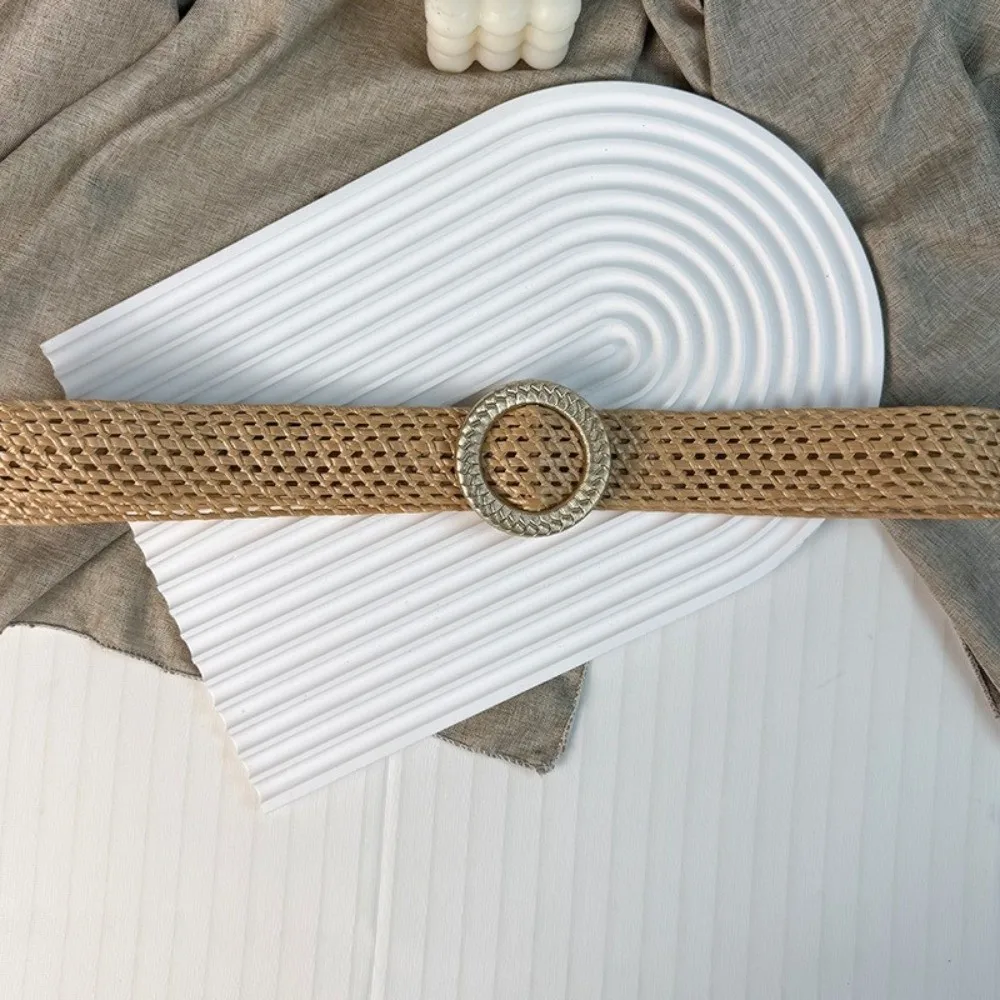 Handmade Bohemian Waist Belt Woven Mesh Hollow Out Knitted Hollow Out Waist Belt Round Shaped Buckle Woven Waist Belt