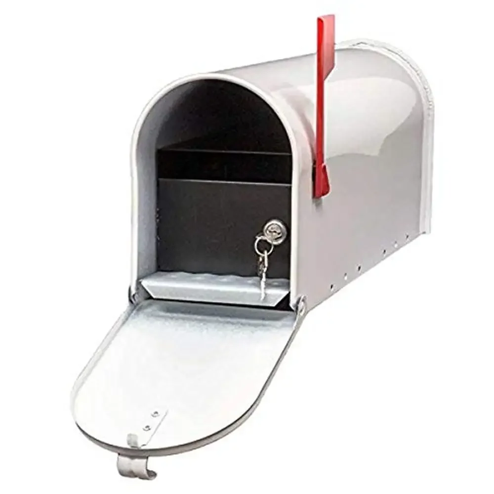 Steel Mailbox with Locking Insert Red Flag White 6.5