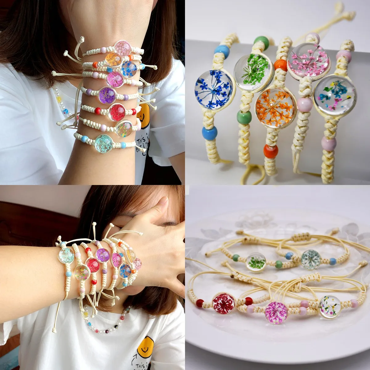 Handmade Hemp-Cotton Woven Bracelet for Women with Dried Flowers & Tree of Life Design – Bohemian Style Jewelry