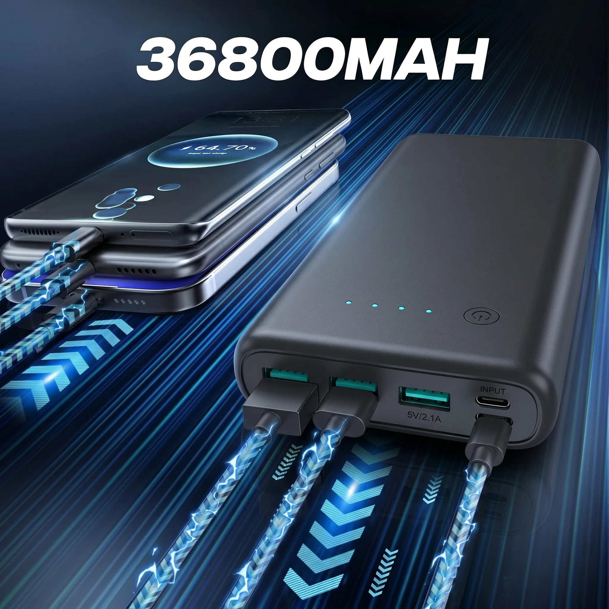 36800mAh High Capacity Power Bank 18W PD Fast Charging Portable Charger USB C 4 Outputs 2 Inputs External Battery Pack Heavy Duty Travel Power For Samsung Galaxy S26 S25 S24 Ultra Google Pixel LG iPhone 17 16 15 Pro Max Plus - view 3