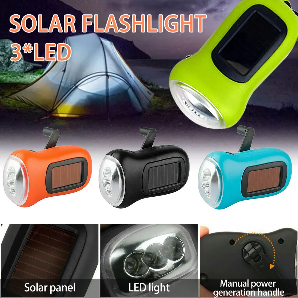 Portable Mini LED Solar Hand-cranked Generator Flashlight Energy-saving Torch Emergency Manual Flashlight