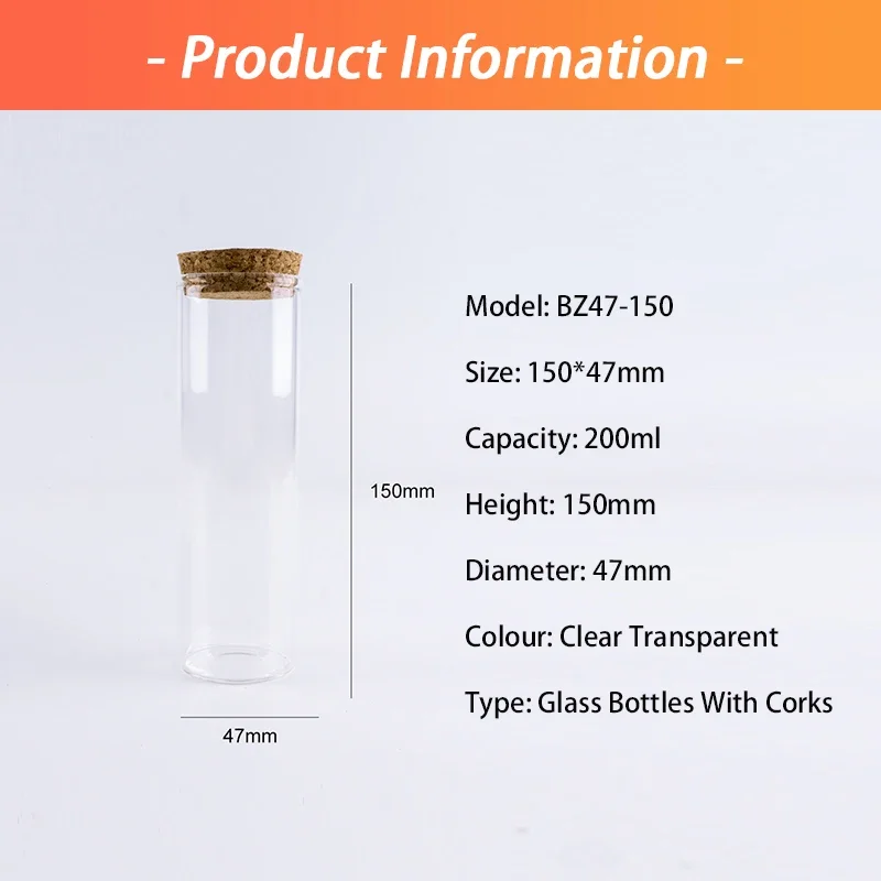 200 ミリリットル 150*47 ミリメートル小さなガラスボトルストッパー 6 ピース/ロットコルク工芸品透明瓶 DIY ガラスバイアル装飾ギフト
