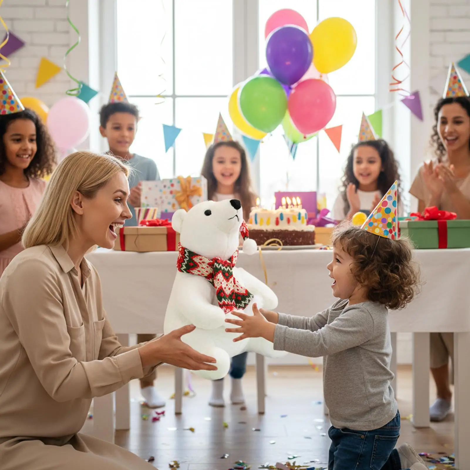 

Polar Bear Plush Christmas Animal Plush Toy Polar Bear Wearing Scarf Soft Doll For Kids Girls Sofa Bedside Living Room Bedroom