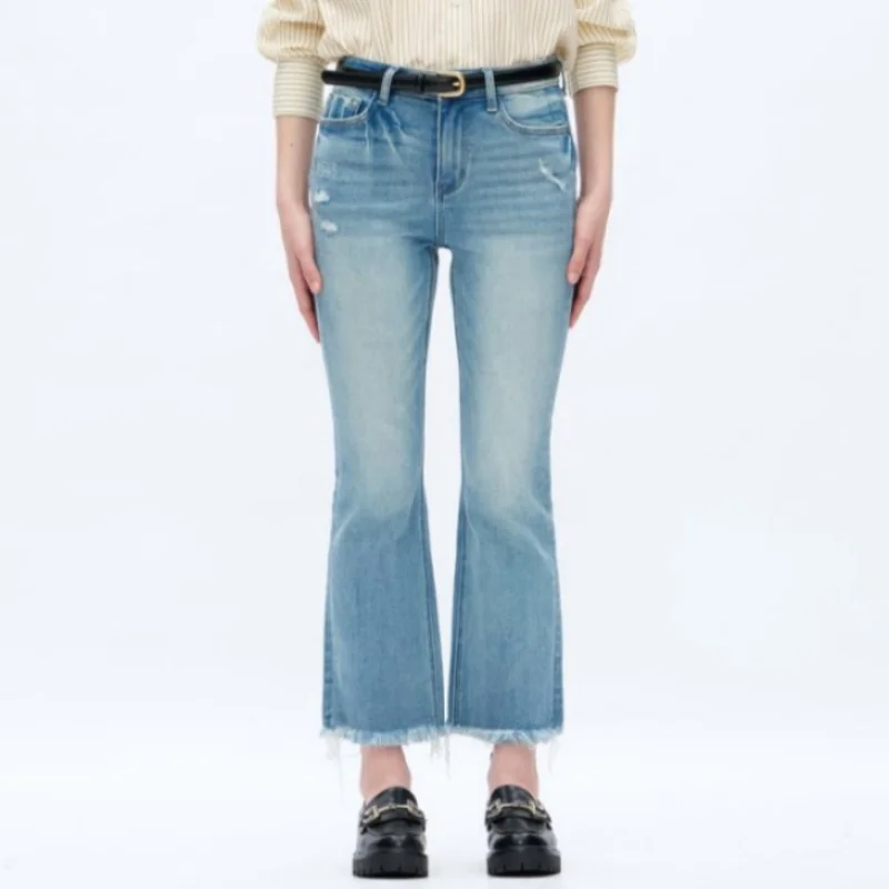

Blue Mid Rise Stretch Flared Jeans Women Streetwear Y2k Slim-fitting Denim Pants Vintage 2000s Pockets Jeans Harajuku Lady