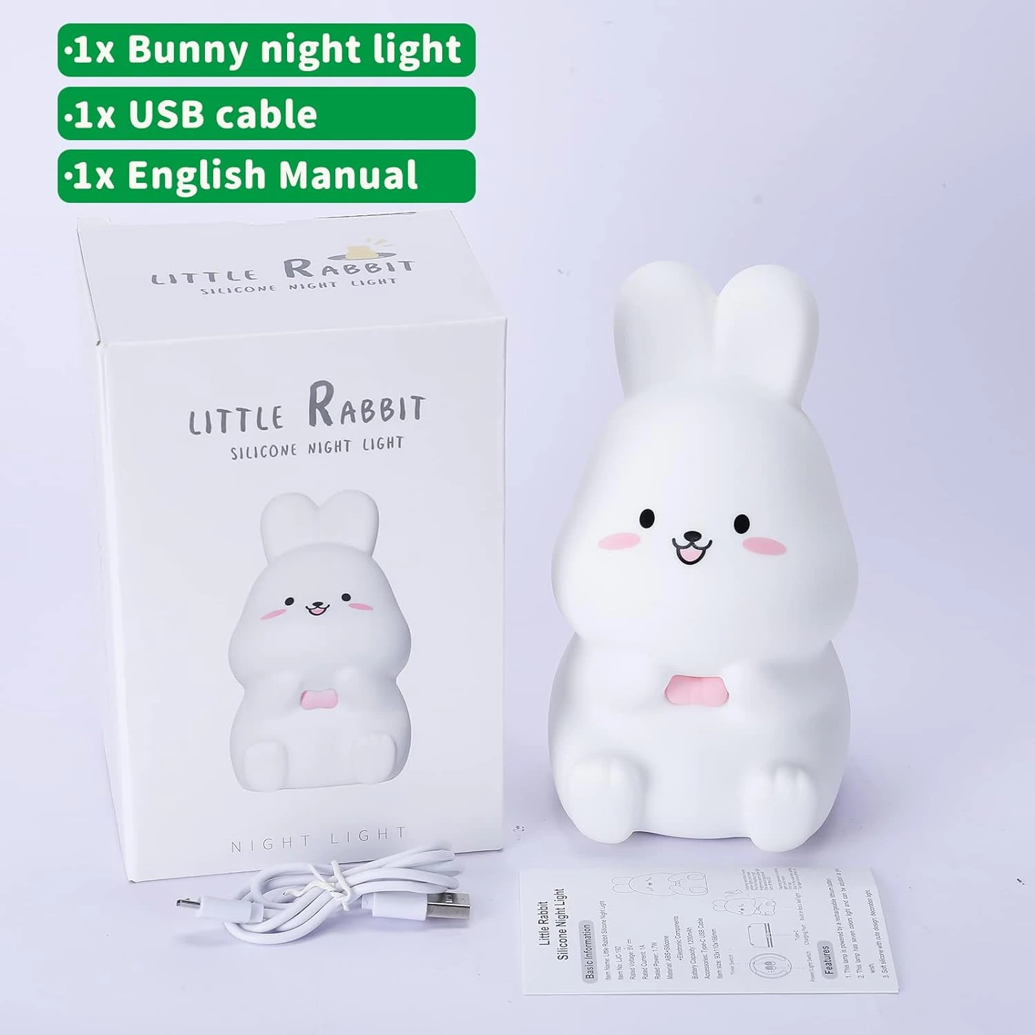 Lámpara bonita de conejo blanco para niños, luces nocturnas de noche para dormitorio, 7 opciones de Color, Ideal para amamantar, nueva