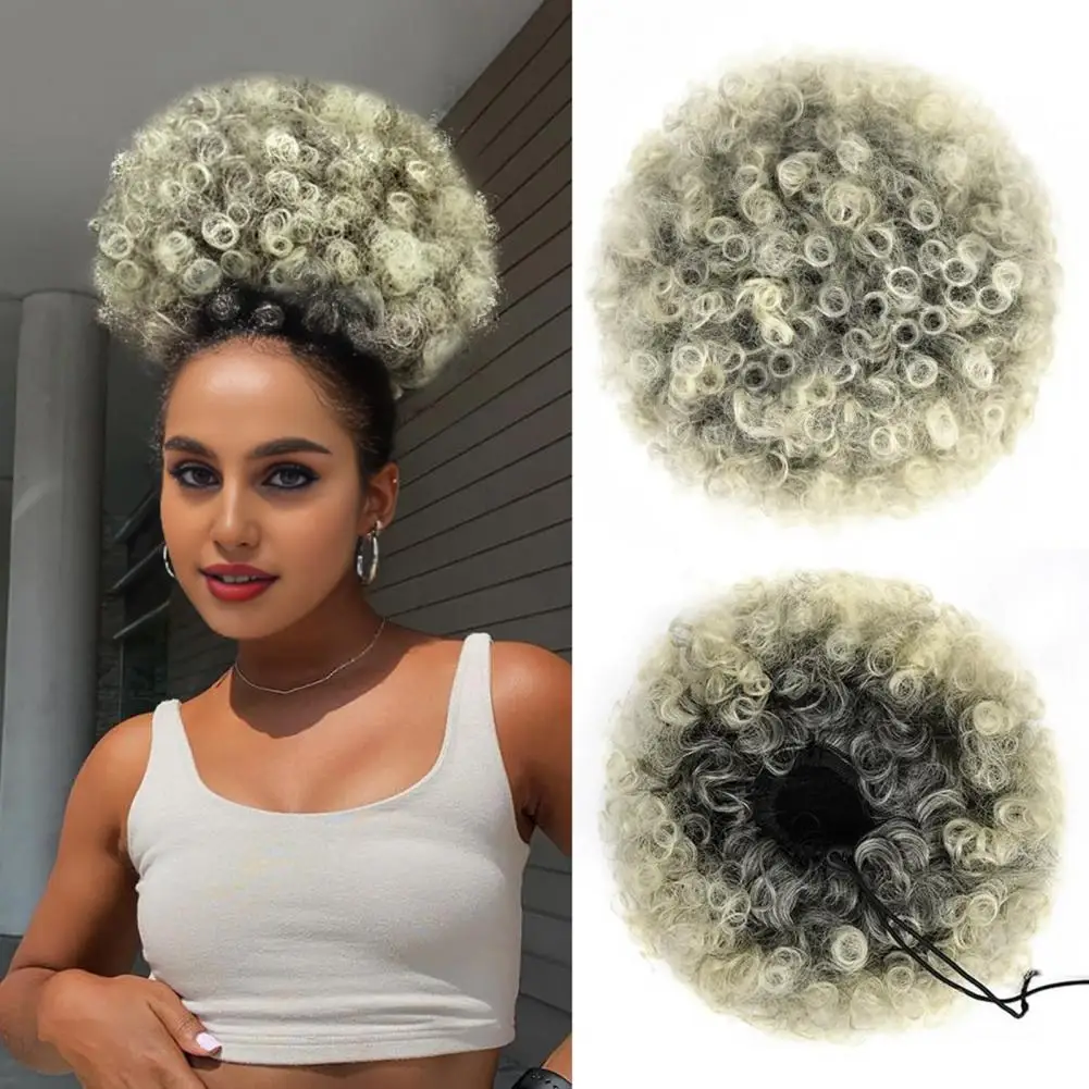 الأفرو نفخة الرباط ذيل حصان تمديد الأفرو مجعد تمديد قصير المظهر الطبيعي الاصطناعية كعكة هيربيسي مع شبكة داخلية #4