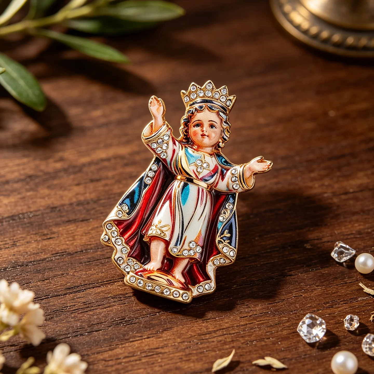 1PC  Exquisite Faith Religious Infant Jesus Enamel Brooch, Vintage Colorful Cloak Figure Rhinestone Crown Lapel Pin