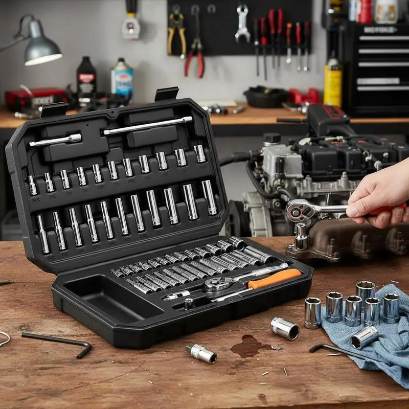 

Free Shipping-Mechanic Tool Kit 1/4 Inch Drive Ratchet Wrench Combo For Vehicle Maintenance, Home Repair, DIY Project, 54 Pieces