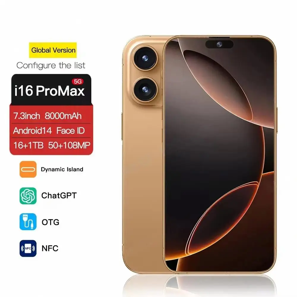 Original For Brand Smartphone 7.3 inch New i16 ProMax Full Screen 4G 5G Cell Phone 8000mAh Mobile Phones Global Version