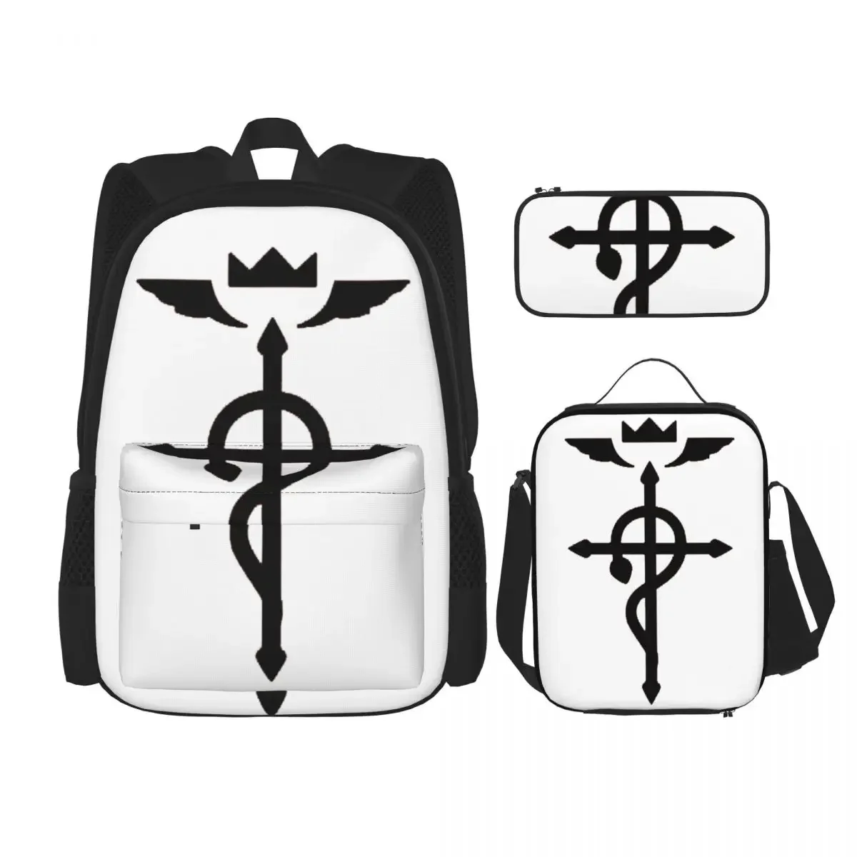 

Fullmetal Alchemist - Flamel Insignia Backpacks Boy Girl Bookbag Students School Bags Rucksack Lunch Bag Pen Bag Three-Piece Set